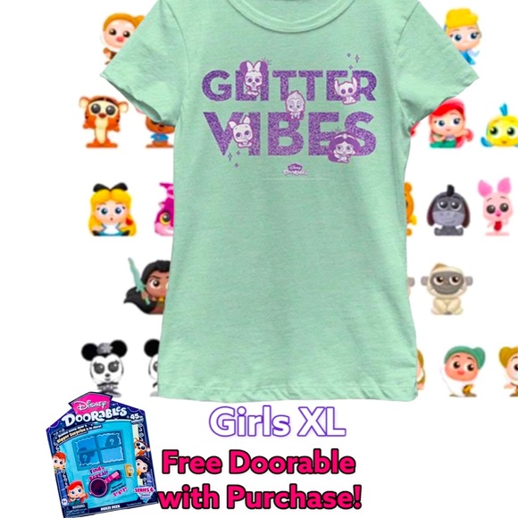 Disney Doorables Mint Green Glitter Vibes T/Shirt Size XL 14-16 Girl/Women. NEW! - Picture 1 of 8